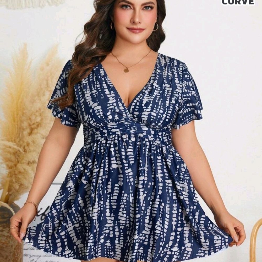 Stylish Blue and White Swim Dress - Picture 2 of 3